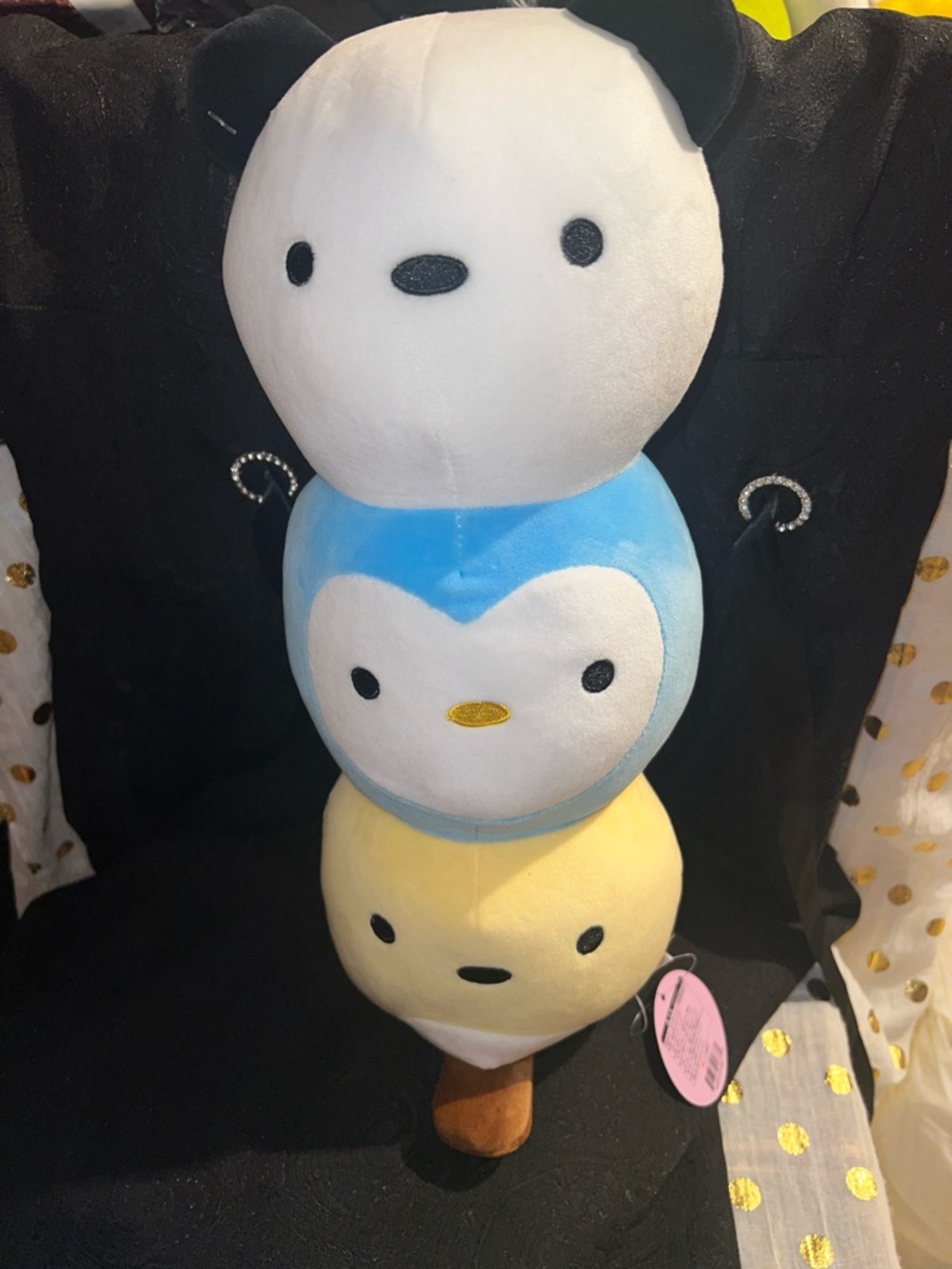 Stacked Plush Penguin Trio - White, Blue, Yellow